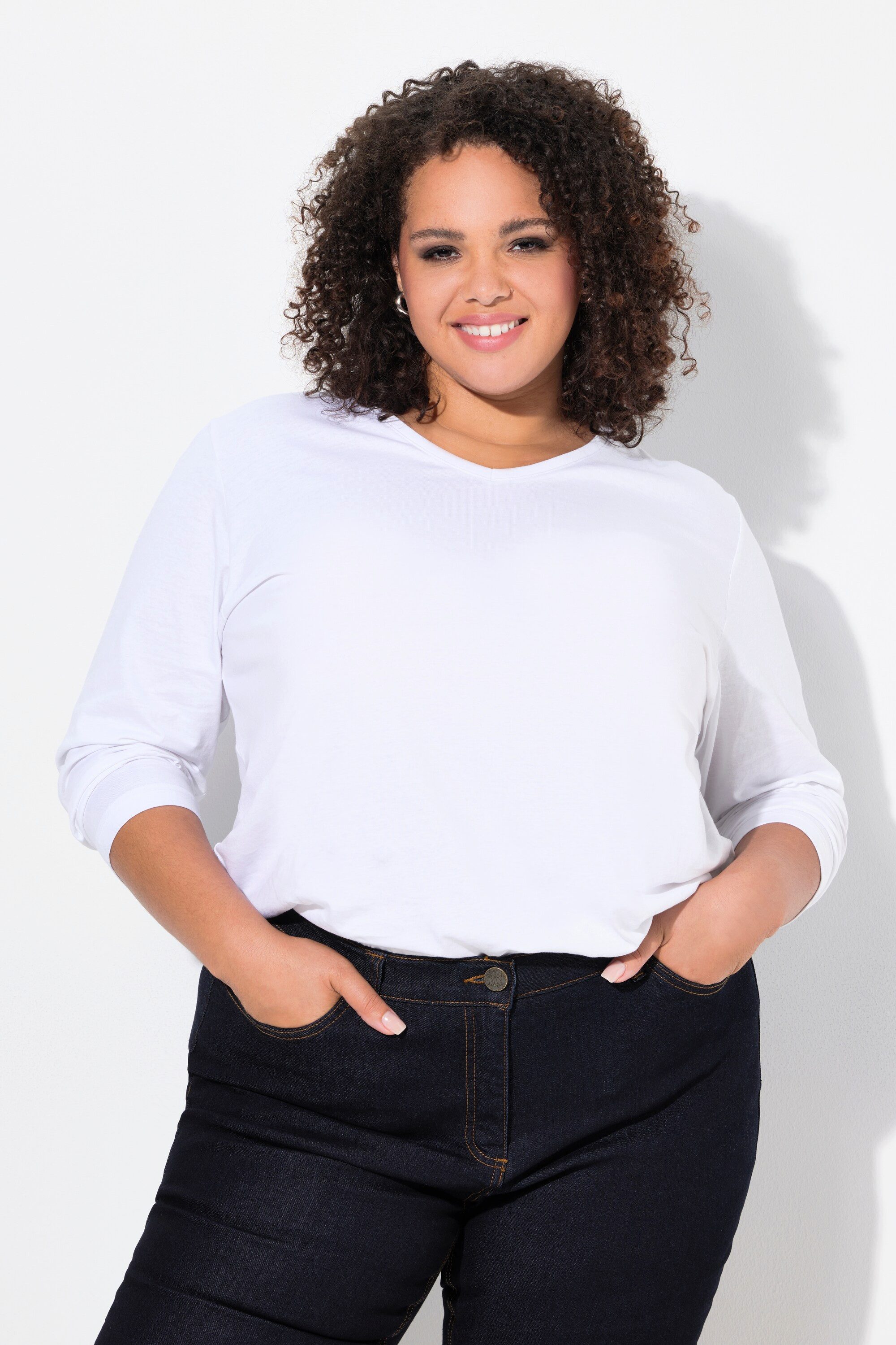 Ulla Popken T-Shirt Shirt V-Ausschnitt Relaxed Langarm – Bild 4 von 5