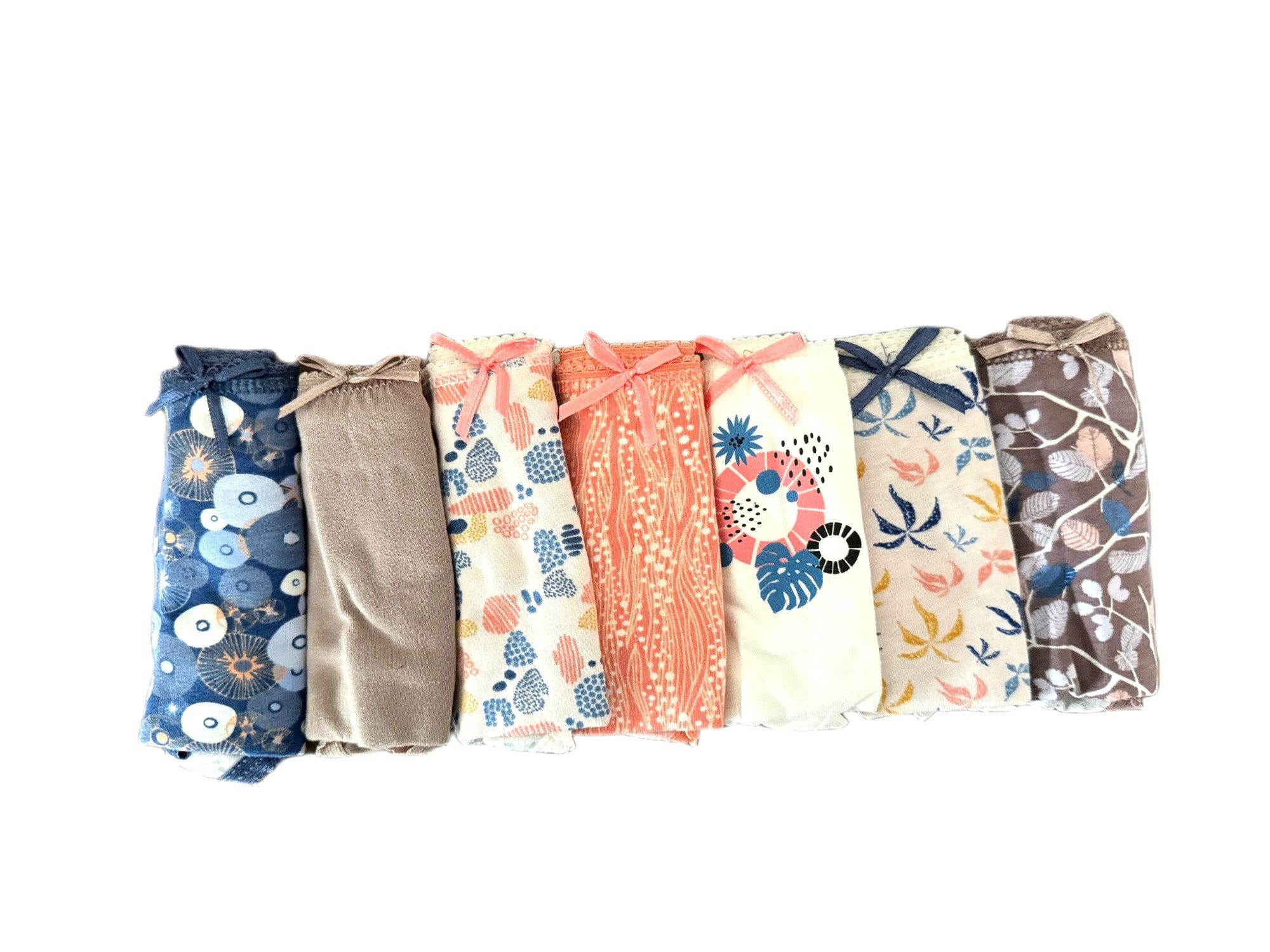 Slip Damen Slip 7er Pack – Gemustert, Baumwolle, Mit Schleifchen