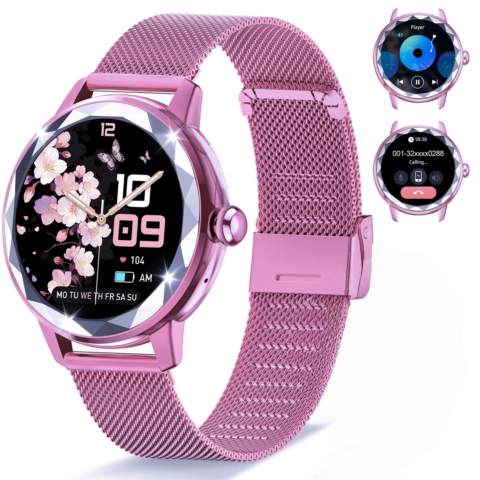 ibettertec Smartwatch Damen, mit Anruffunktion Smartwatch (Fitnessuhr mit Telefonfunktion/WhatsApp Notiz,Smartwatch Fitness Tracker Uhr IP68 Wasserdicht,1.2" HD Voll Touchscreen Fitnessuhr Tracker mit Blutsauerstoff/Pulsmesser/Sportuhr/Schrittzähler/Schlafmonitor Aktivitätstracker usw für iOS/Android Uhren Watch cm)