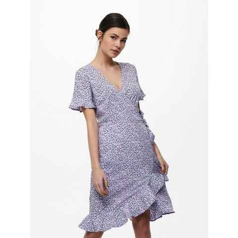 ONLY Shirtkleid Lockeres Kurzarm Midi Blusen Wickelkleid mit Bindegürtel ONLOLIVIA (knielang, 1-tlg) 4056 in Violett