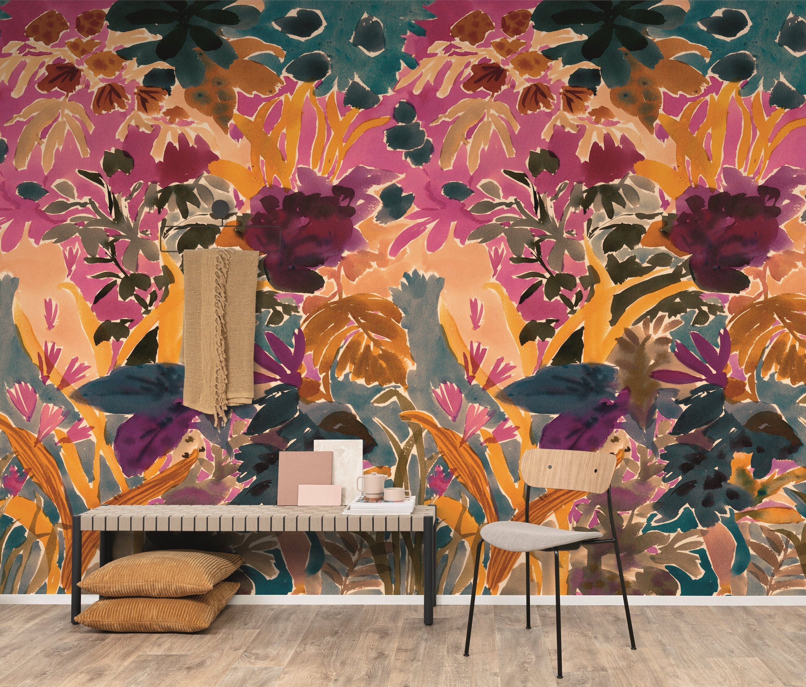 Rasch Fototapete Blumen in Pink, Roomblush Honey RB459 - 2,80m x 1,59m, glatt, floral, botanisch, geblümt, (1 St), Abstrakte Blumenvielfalt
