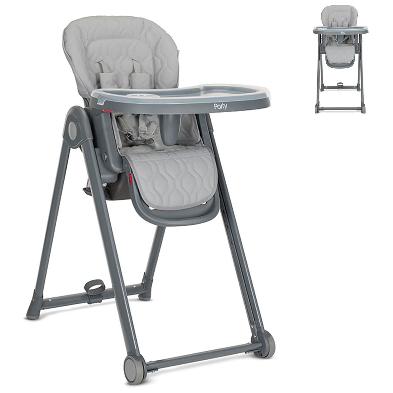 Lorelli Kombihochstuhl Kinderhochstuhl PARTY, Rollen Höhe Lehne Fußstütze Tisch sind einstellbar