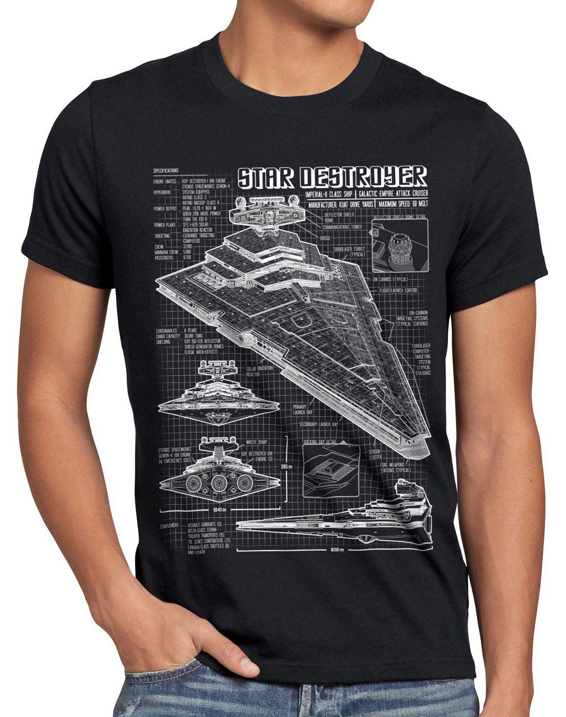 style3 Print-Shirt Herren T-Shirt schwarz blaupause Sternenzerstörer raumschiff