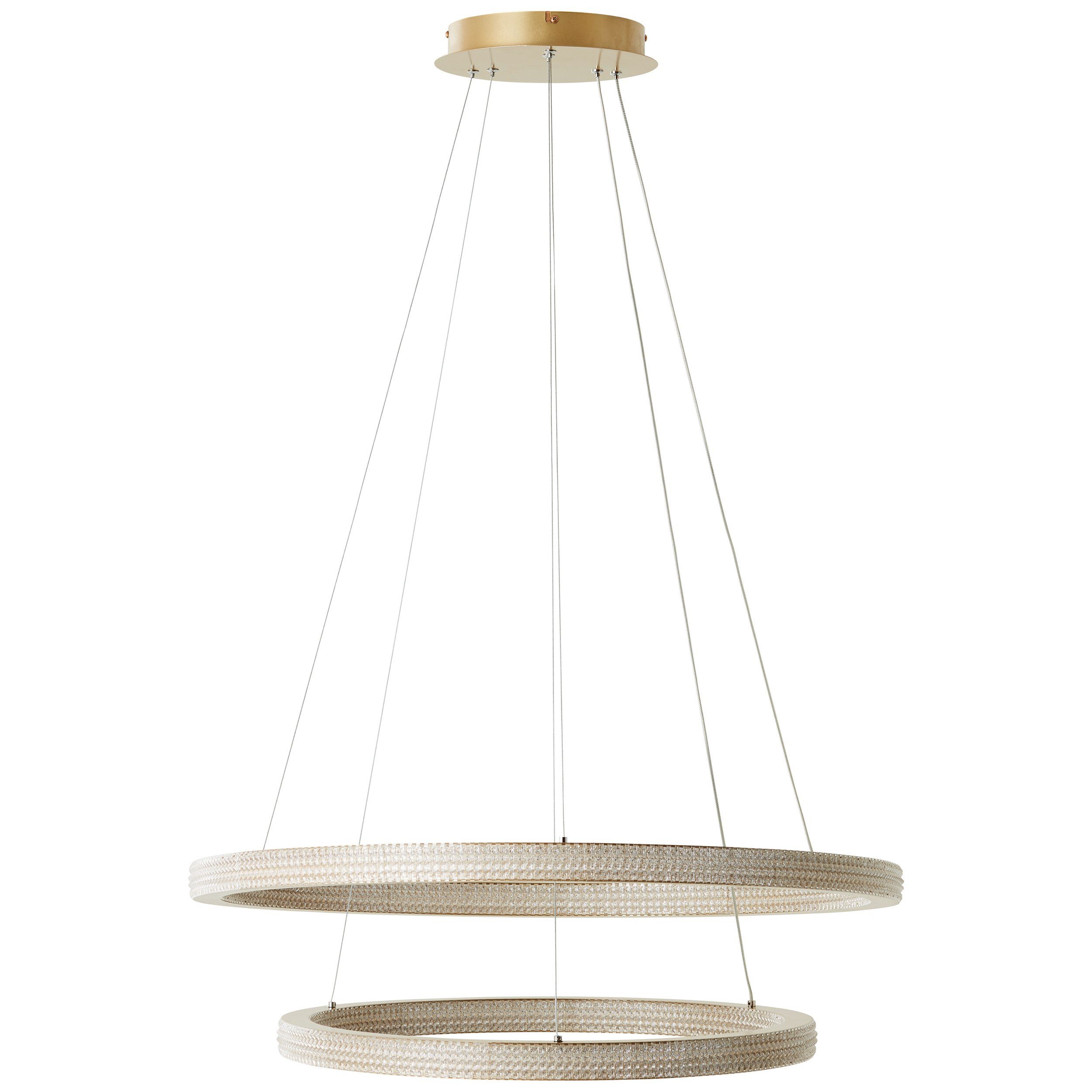 Brilliant LED Pendelleuchte Calvi, CCT - über Fernbedienung, Dimmfunktion, LED fest integriert, warmweiß - kaltweiß, 11200 lm, Höhe 150 cm, Ø 80 cm, Aluminium/Kunststoff, goldfarben matt
