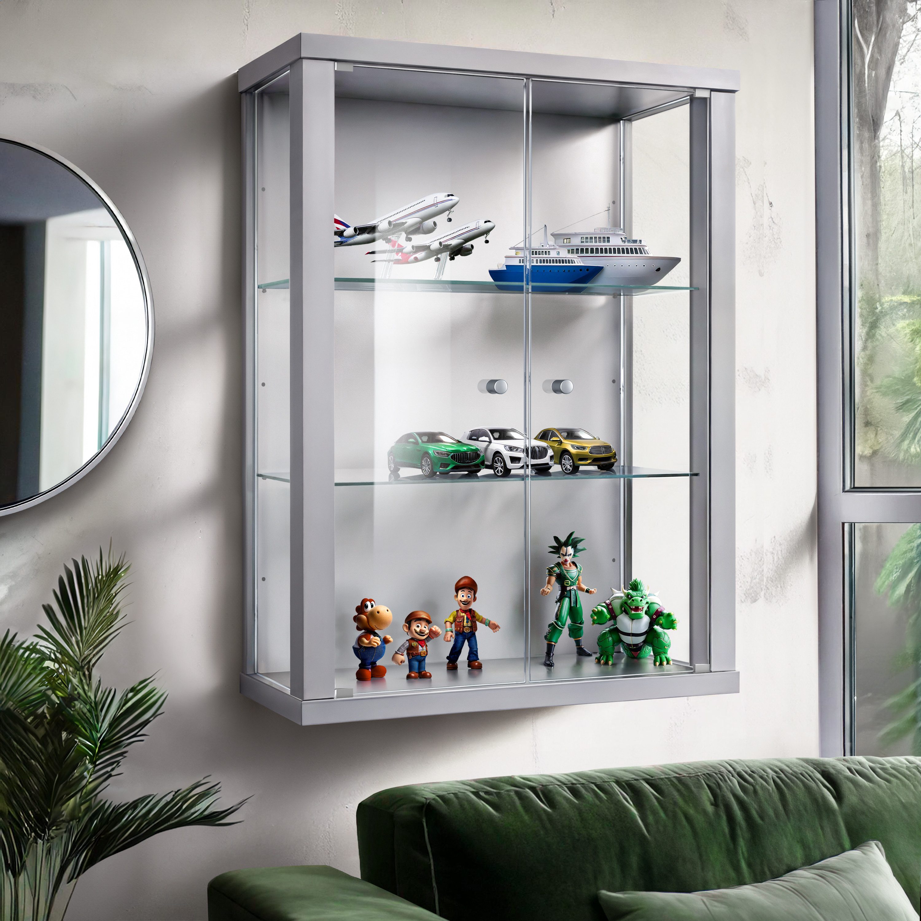 K-Möbel Hängevitrine C1012 (Glasvitrine (80x60x25 cm) mit 2 Glastüren) Glasvitrine hängend