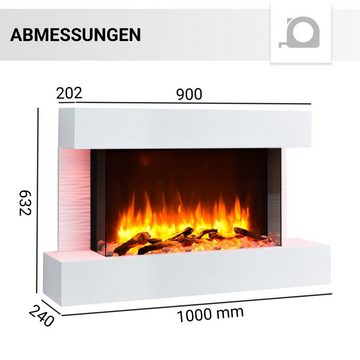 RICHEN Elektrokamin Aidan, Wandkamin mit Heizung 2000W, 3D-Flammeneffekt, LED-Beleuchtung, Fernbedienung, Timer, Thermostat