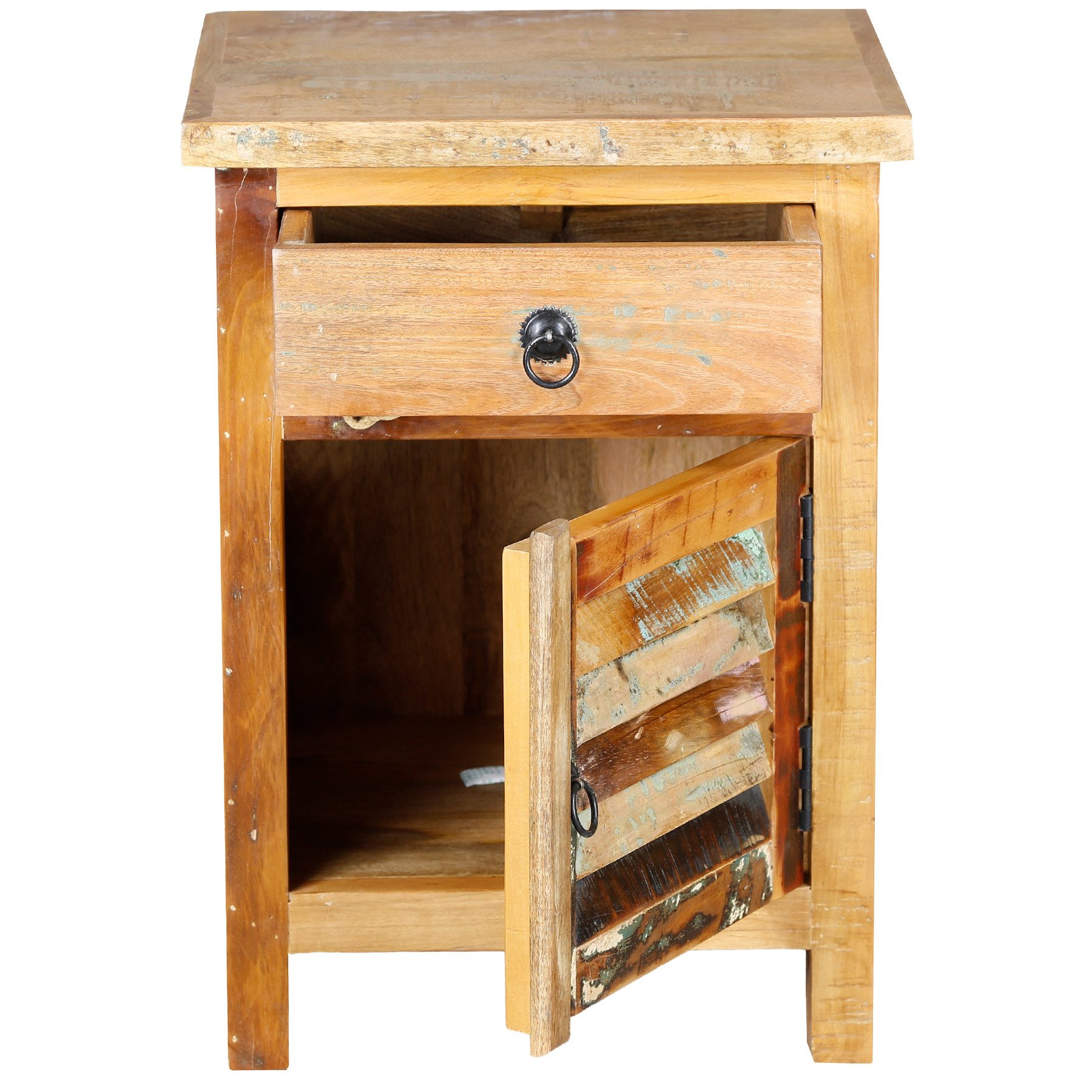 Casa Moro Nachtkommode Kommode Massivholz Altholz Nachttisch Vintage Wohnzimmer 43x40x60, mit Schublade, Stauraumfach, handgefertigt, kompakt, Unikat