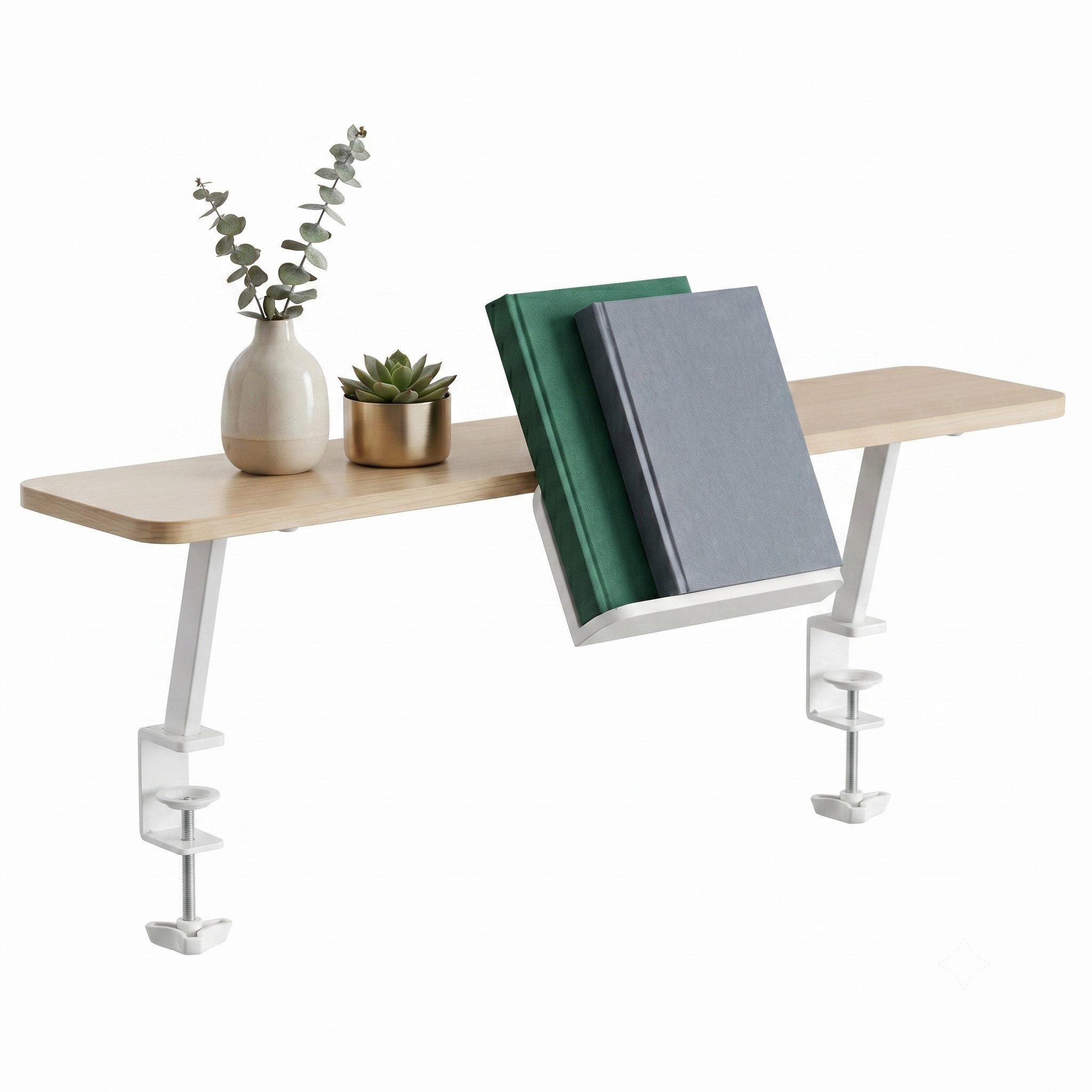 HOKO Schreibtisch Schreibtischaufsatz mit neigbarer Buchstütze (90x20 cm Tischaufsatz, mit 2 Schraubklemmen ohne Bohren montierbar, mit 24x13 cm Buchstütze), bis 20 kg belastbar, für Schreibtisch, Holzoptik, ALVO