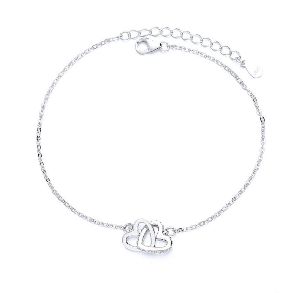 PANDACHARMS Silberarmband Armkettchen Verschlungene Herzen, 925er Silber, Länge variabel 14-17cm