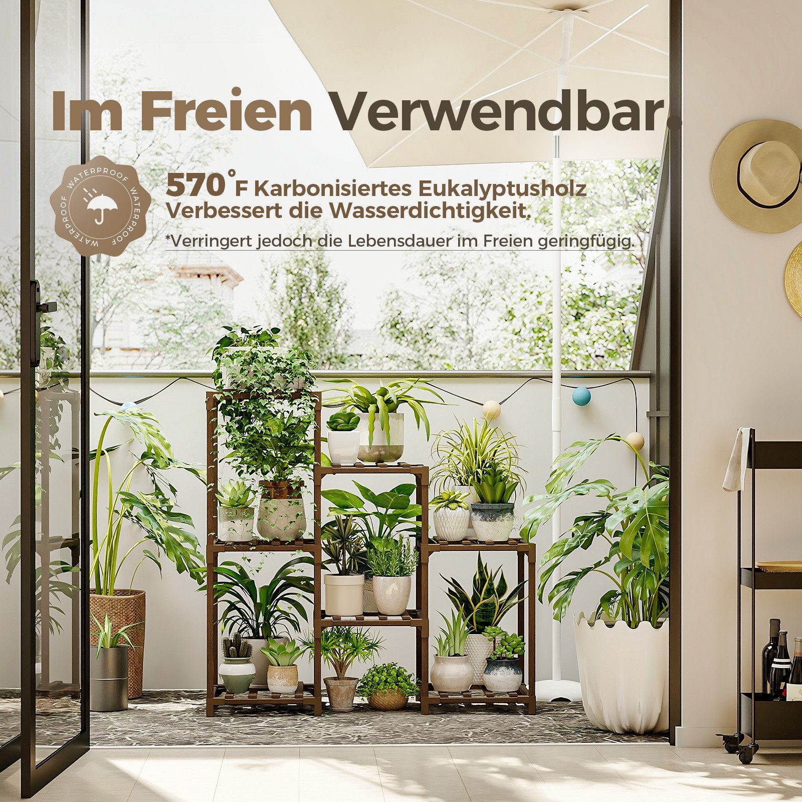 Bamworld Blumenständer Pflanzenständer Pflanzenregal für Innen und Außen mit 7 Ebenen (1 St), für Terrasse, Balkon, Garten – Geschenke für Gartenliebhaber