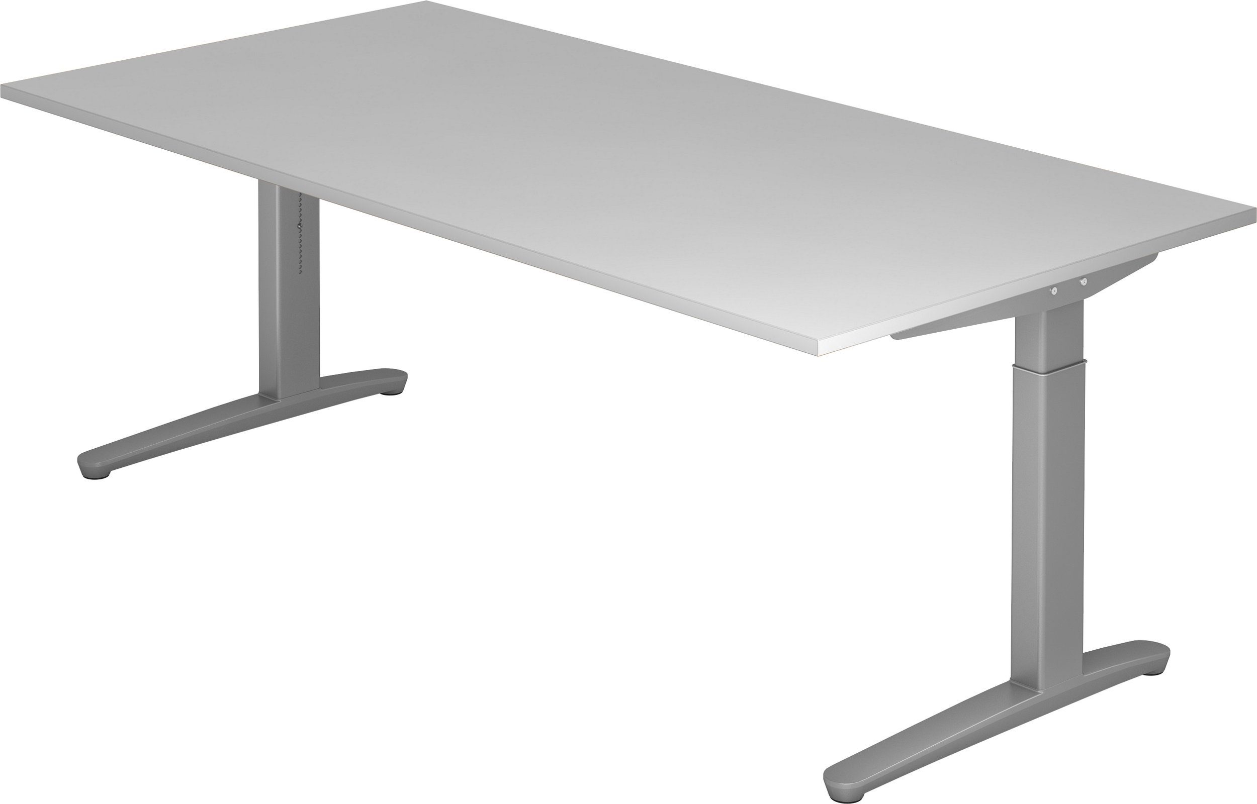 bümö Schreibtisch Schreibtisch Serie-XB, Rechteck: 200 x 100 cm - Dekor: Grau - Gestell: Silber