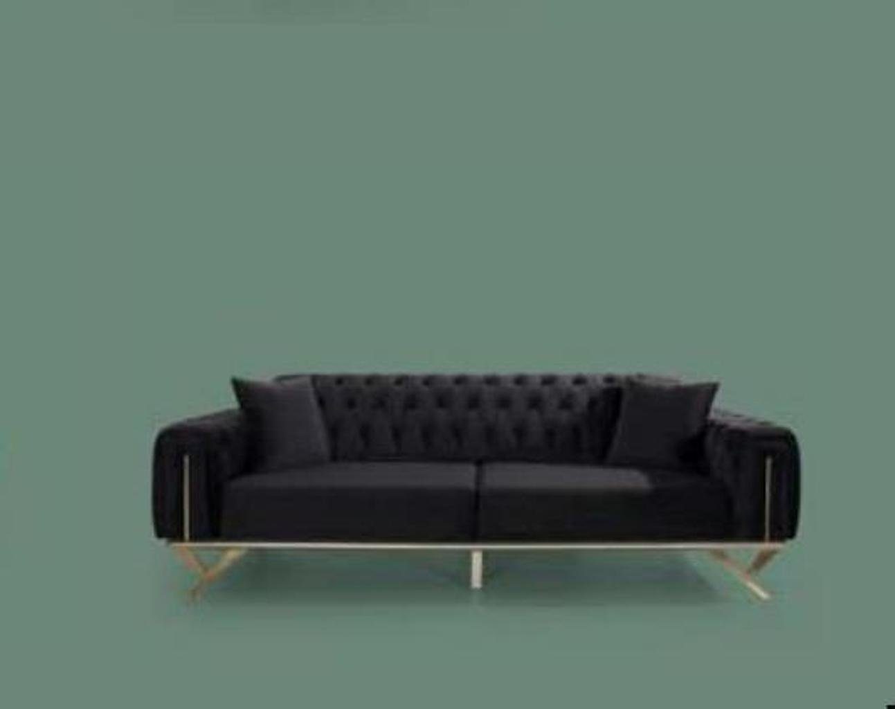 JVmoebel Sofa Europe Schwarz Couch Couch, Dreisitzer in Sitzpolster Chesterfield Made
