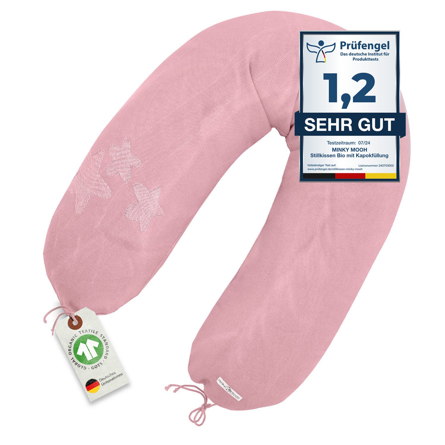 Minky Mooh Stillkissen Stillkissen XXL Bio Baumwolle mit Kapok Füllung, antiallergisch, leise