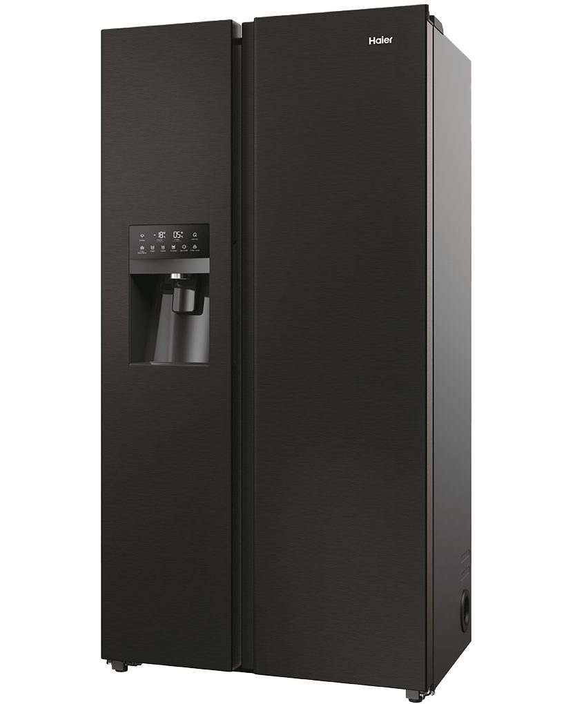 hoch, XL 90,8 cm NoFrost 177,5 Total Eiswürfeldispenser, Top breit, Airflow, Matt LED Slim Haier Beleuchtung, Schwarz Kühlschrank Multi cm HSR5918DIPB,