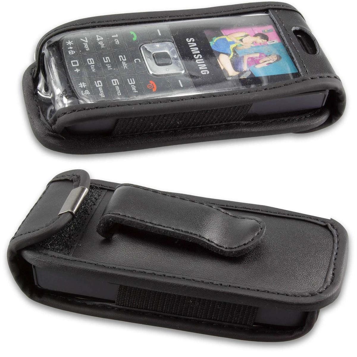 Handytasche Ledertasche für Samsung B100, mit Gürtelclip schwarz, Echtleder