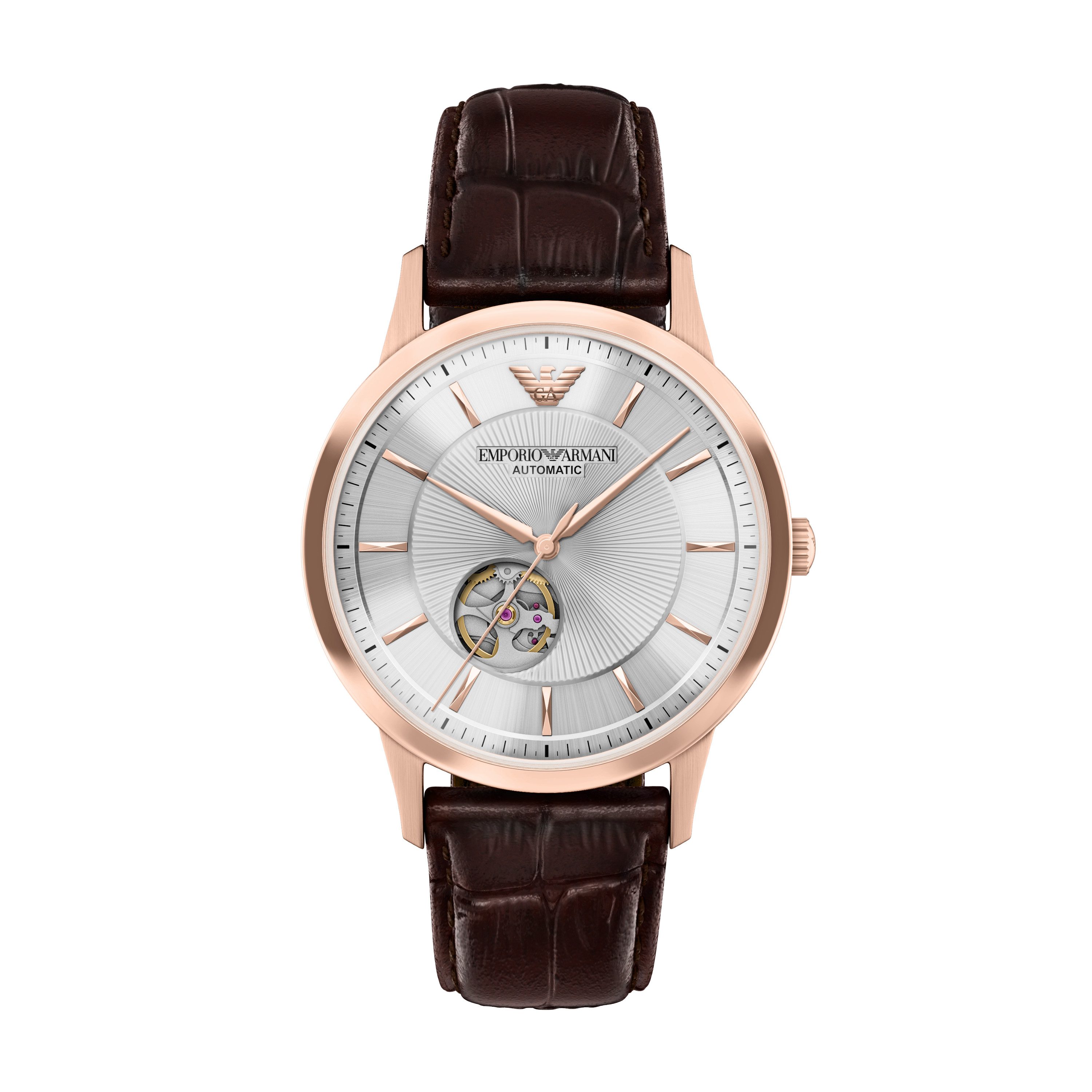 Emporio Armani Automatikuhr AR60098, Armbanduhr, Mechanische Uhr, Lederarmband, analog