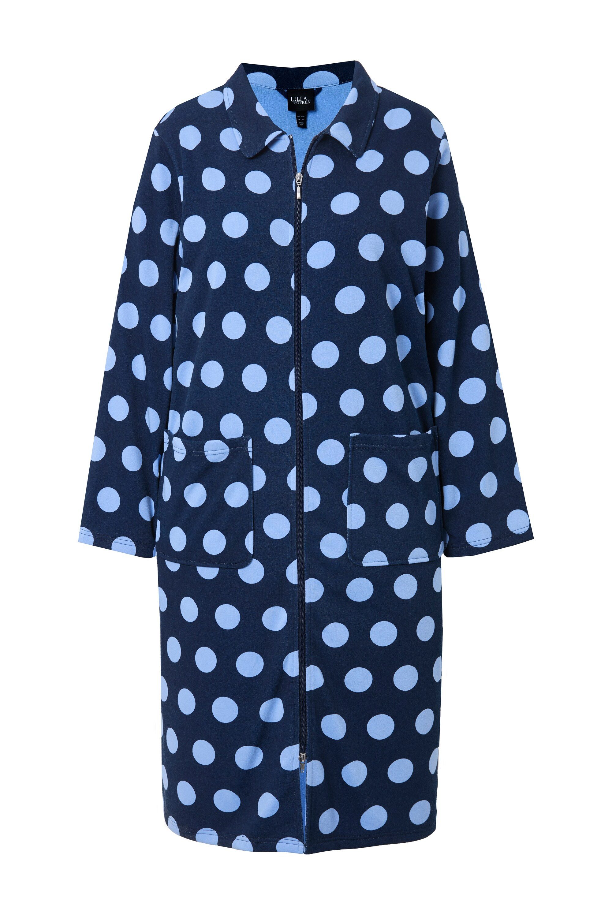 Ulla Popken Bademantel Bademantel Punkte Hemdkragen 2-Wege-Zipper, Langform günstig online kaufen