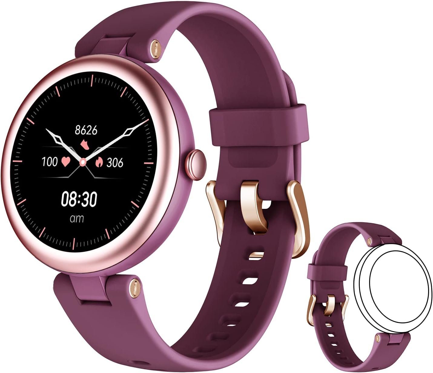 SHANG WING Smartwatch (1,1 Zoll, Android iOS), Fitnessuhr Damen Klein Stilvoll Fitnessuhr Schlafmonitor SpO2 Pulsuhr