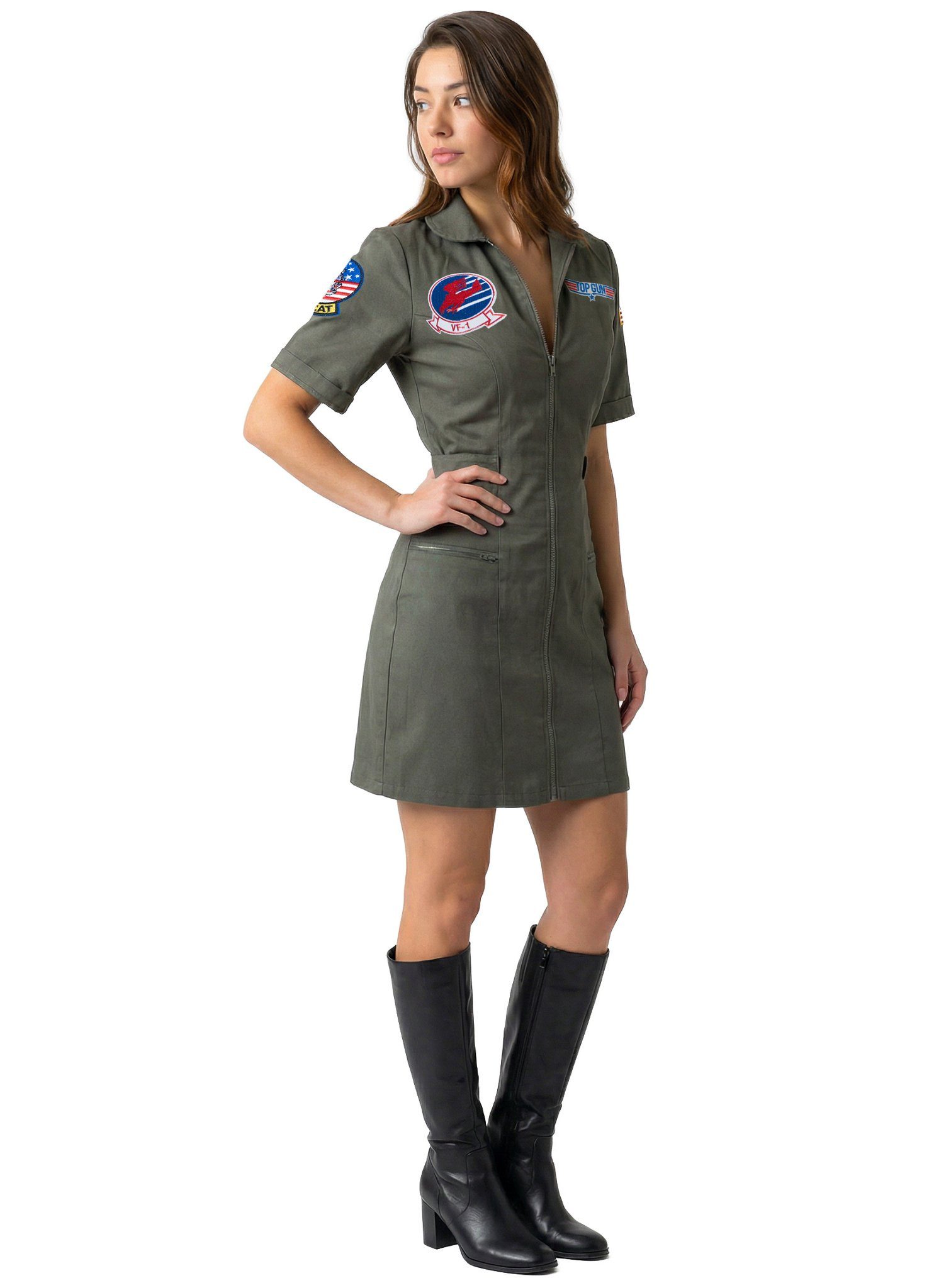 Maskworld Kostüm Top Gun Kleid - Karneval Faschingskostüm Damen, Original lizenziertes Kleid im Pilotenstil zum Kult-Film 'Top Gun' von
