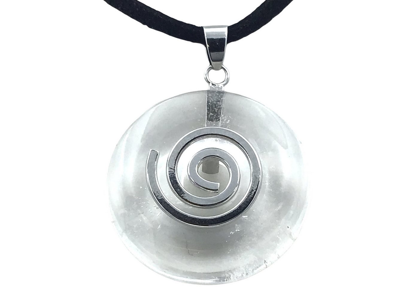 Steinfixx® Lange Kette echter Edelsteindonut 30 mm, incl. Geschenkbox, viele Varianten (incl. Wildlederband 80 cm, Handmade), zusätzlich wahlweise mit Silber- oder Goldspirale