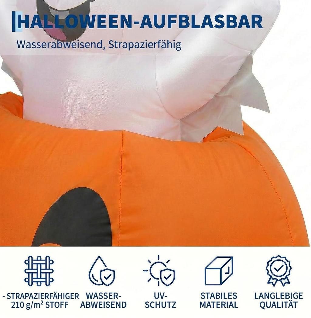 GarveeMore LED-Dekofigur 150 cm Aufblasbarer Halloween-Kürbis mit Geist, LED-Beleuchtung, 150 cm, aufblasbar, Kürbis, Geist-Animation, LED, selbstaufblasend – Bild 5 von 5