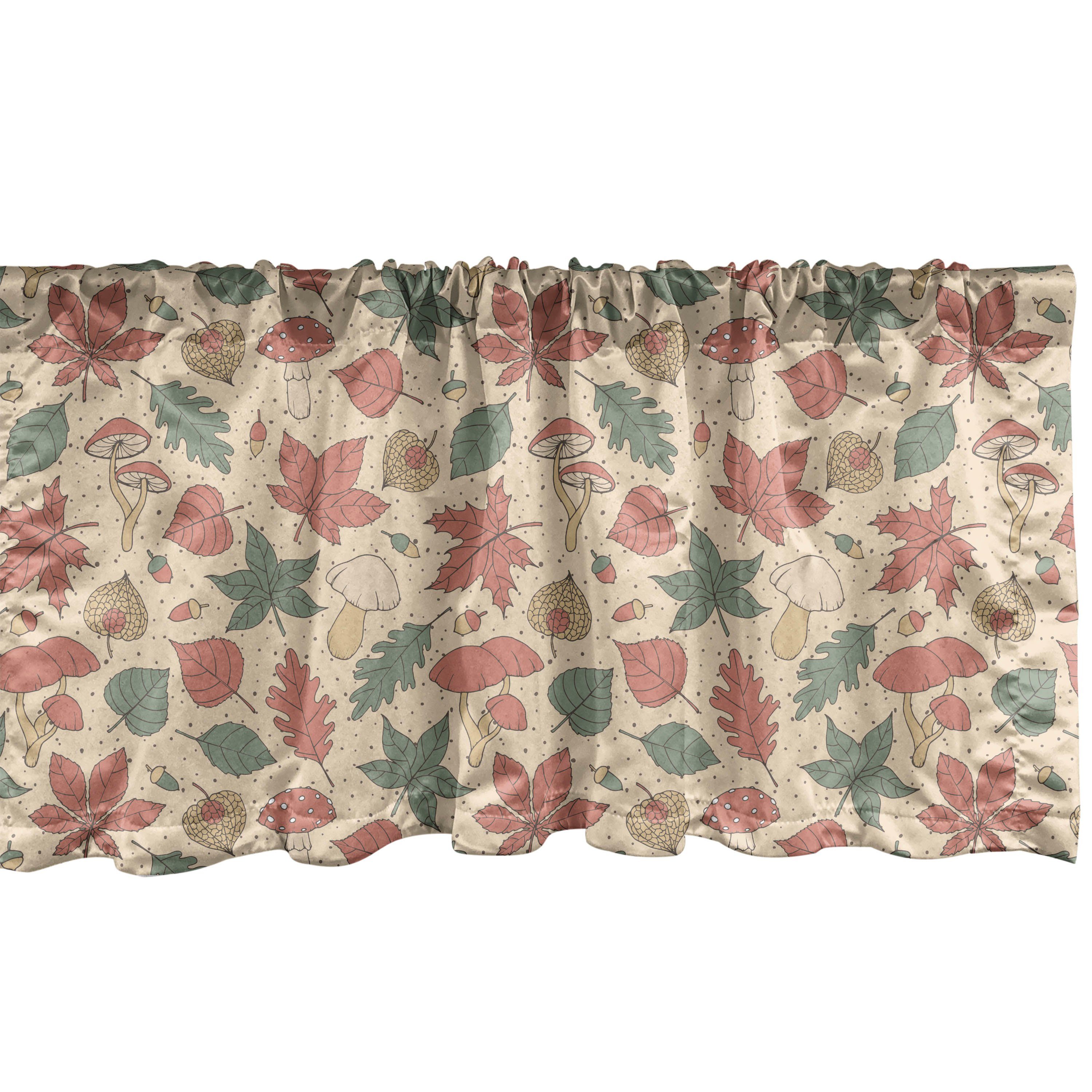 Scheibengardine Vorhang Volant für Küche Schlafzimmer Dekor mit Stangentasche, Abakuhaus, Microfaser, Botanisch Szene der Blätter Pilze