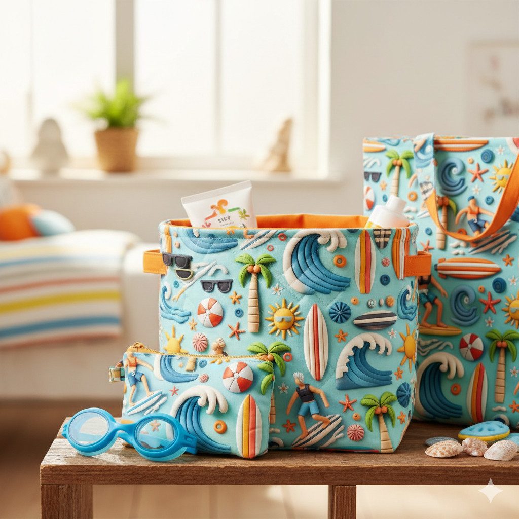 lillestoff Stoff Baumwollstoff Baumwolle Webware 3D-Optik Summer Surfer Meer, Meterware, 50 cm x 150 cm