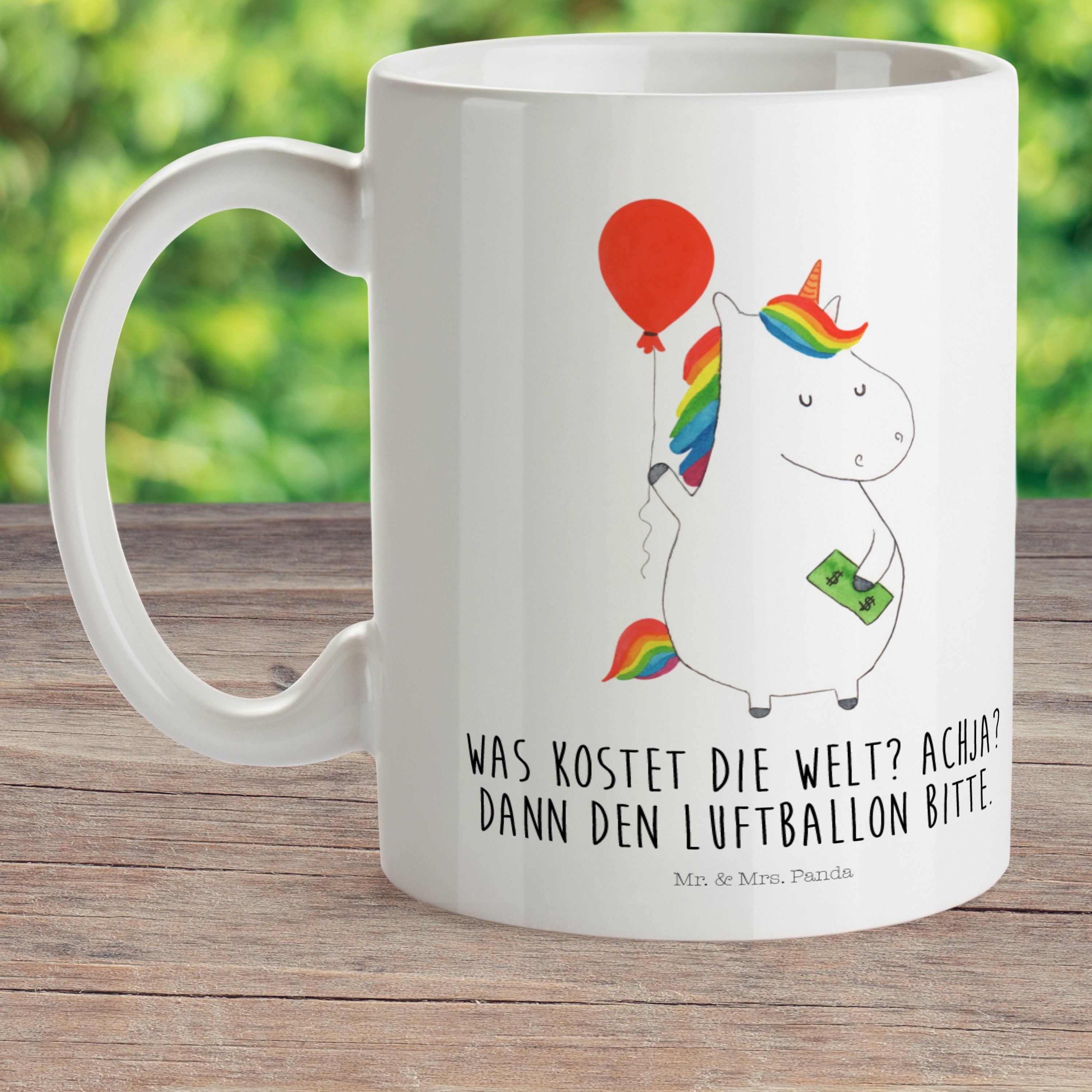 Luftballon Tasse, - & Kindergartenbecher, Kuns, Mrs. Einhorn Mr. Geschenk, Weiß Kinderbecher Panda Kunststoff -