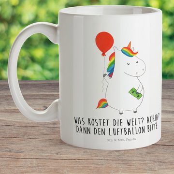 Mr. & Mrs. Panda Kinderbecher Einhorn Luftballon - Weiß - Geschenk, Reisetasse, Kaffeetasse, Kinder, Kunststoff, Mikrowellenbeständig