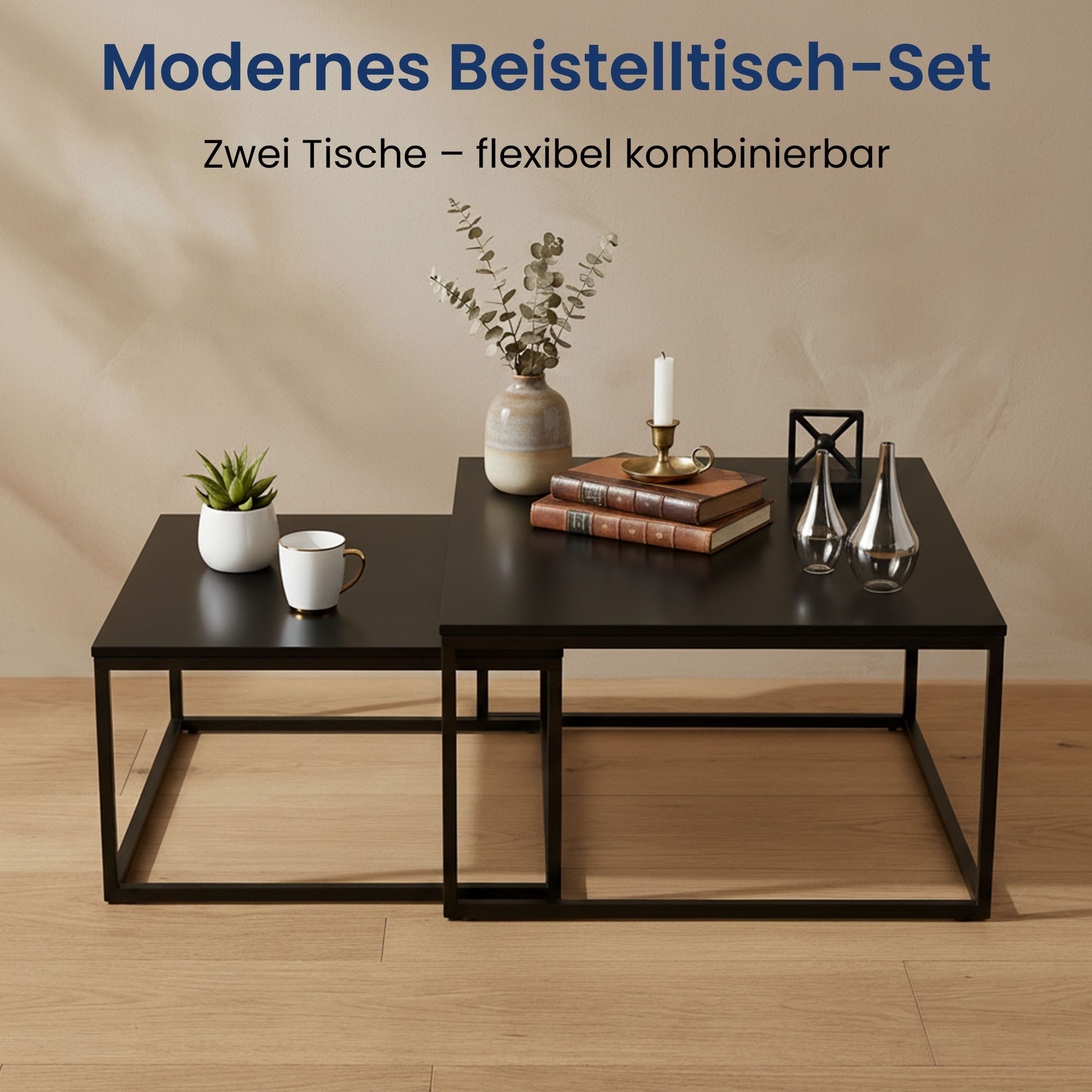Home Collective Couchtisch 2er Set Beistelltisch Wohnzimmertisch modern rund und quadratisch (ideal als Büro Ablagetisch oder als Wohnzimmer Deko, Quadratisch S – Bild 4 von 5
