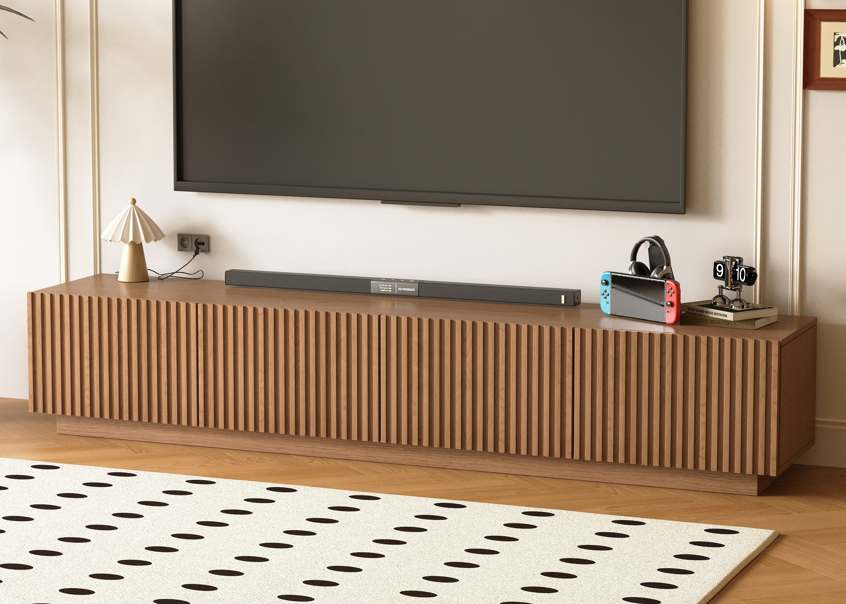 oleyluckidea TV-Schrank Nuss, mit Lamellentüren & großem Stauraum (Set) Breite 220 cm