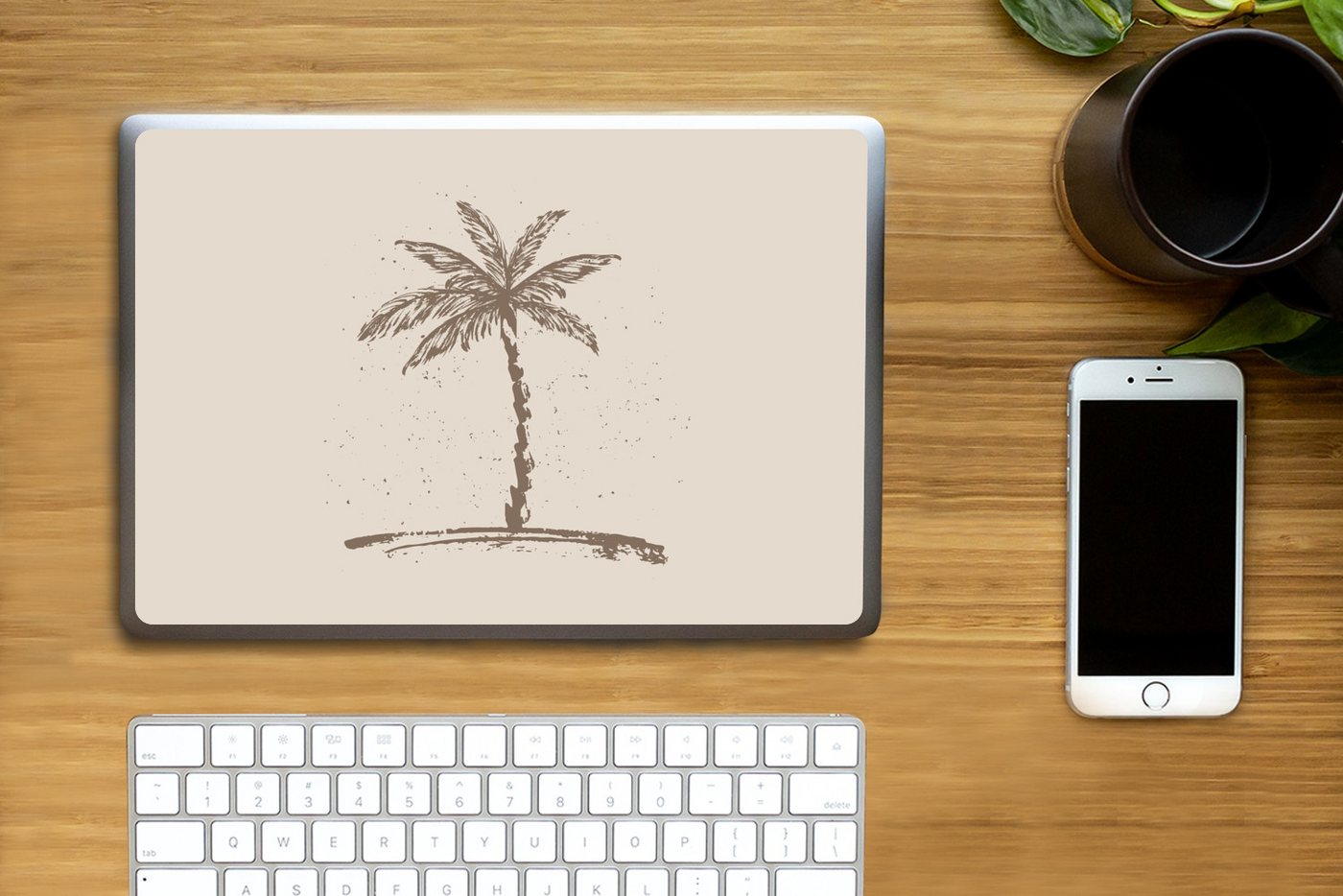 Thumbnail - MuchoWow Laptop-Aufkleber Palme - Braun - Beige - Tropisch, (1tlg), Laptop Folien Cover, Aufkleber, Sticker, Schutz vor ...