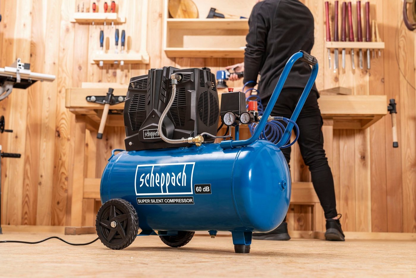 Thumbnail - Scheppach Kompressor HC51Si – Super Silent, max. 8 bar, 50 l, 1500W, 300l/min, 230V/50Hz, ölfrei