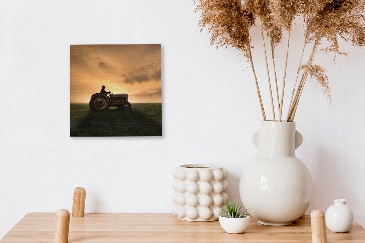 Leinwandbild Traktor - Leinwand Bilder St), Schlafzimmer Nebel, - Landwirt OneMillionCanvasses® Wohnzimmer für (1