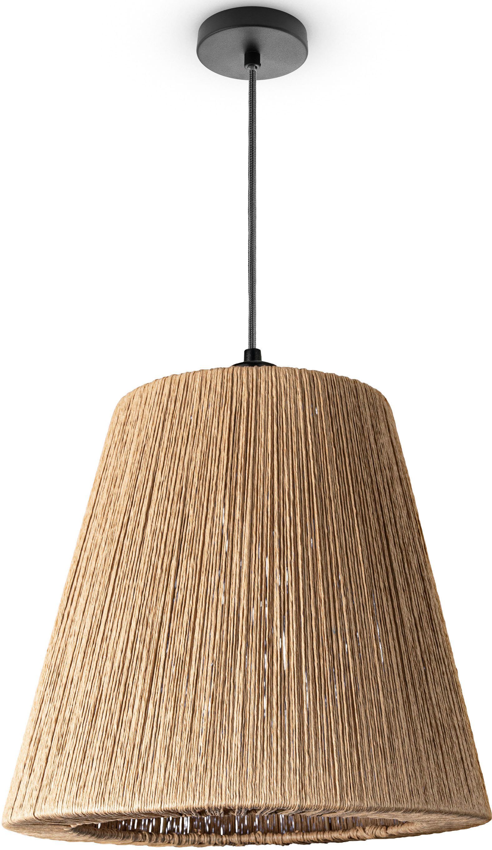 Paco Home Pendelleuchte VORGU, ohne Leuchtmittel, E27 Pendelleuchte Papier Boho Rattan Optik Natur Deckenlampe Vintage