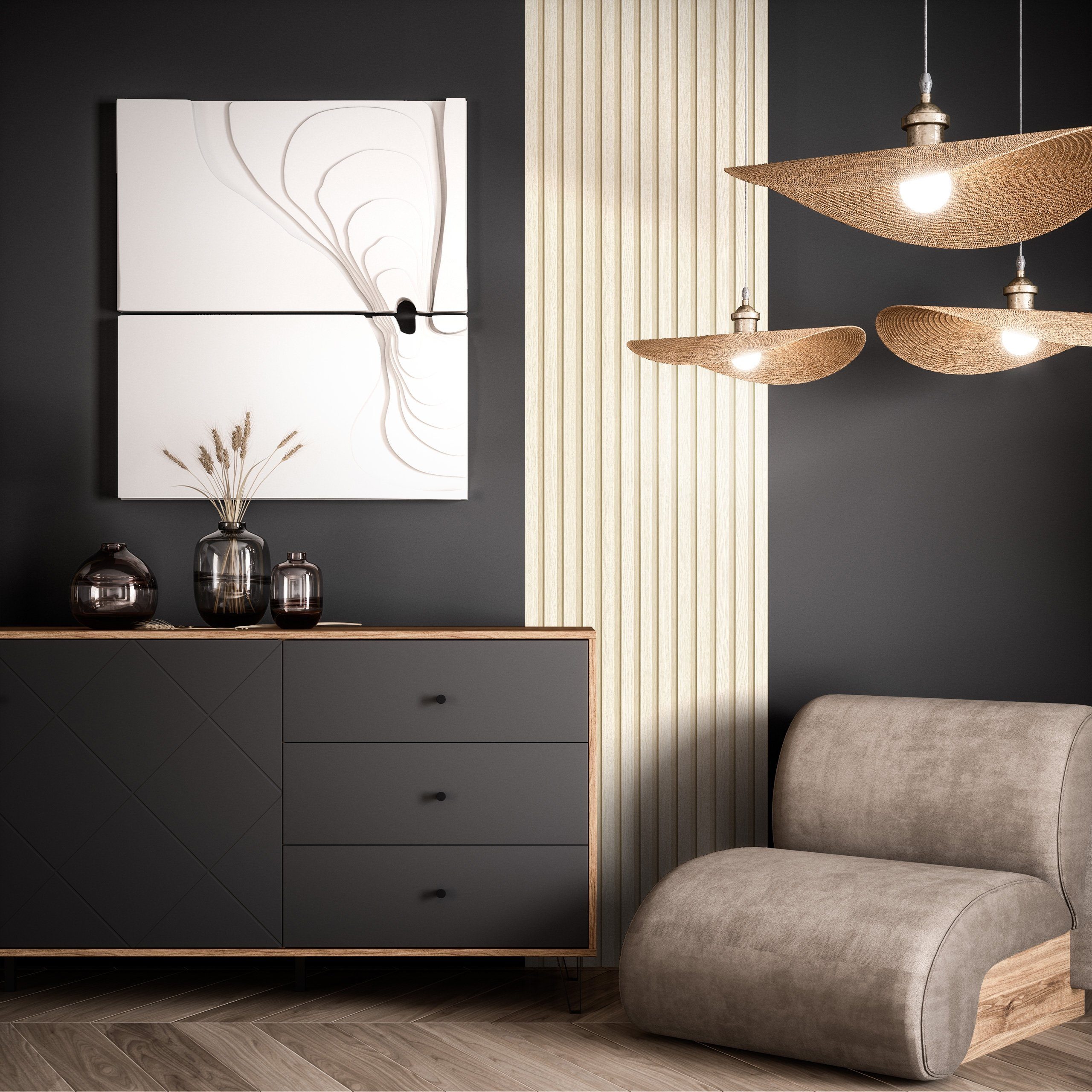 Newroom Vliestapete Paneel 2,5x0,53m Barcley Creme Tapete Holztapete, Holzwand Lamellen - Lamellenwand Naturholz Skandi Modern Wohnzimmer Schlafzimmer Tapete Holztapete für Flur Büro Küche, Holzwand