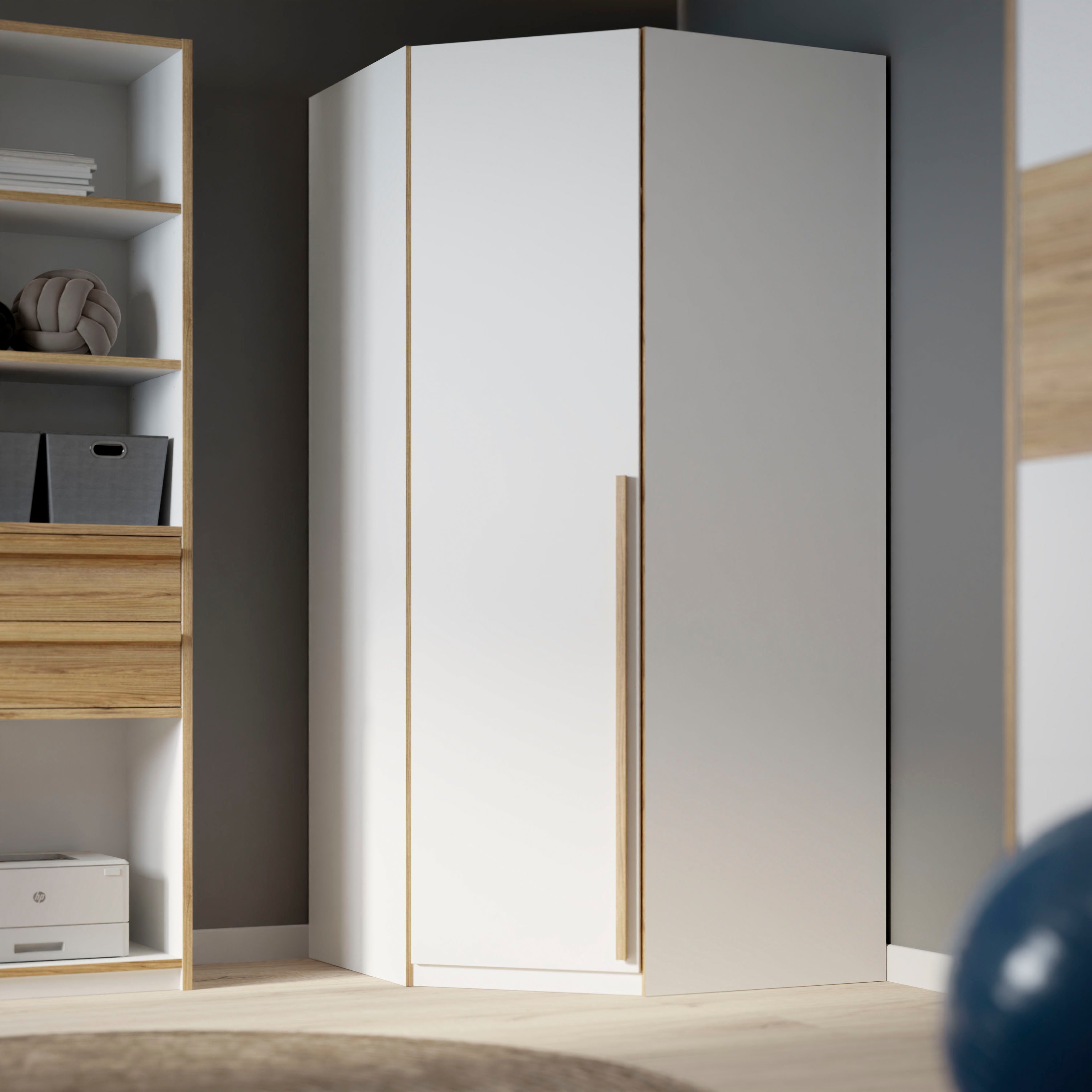 FORTE Eckschrank TOPSELLER! Kleiderschrank, 4 Einlegeböden, Kleiderstange aus Metall (Maße: B/H/T ca. 128/215/103cm) Türanschlag rechts/ links wechselbar, Stauraumwunder