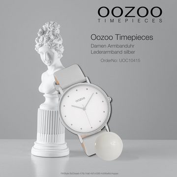 OOZOO Quarzuhr Oozoo Damen Armbanduhr silbergrau Analog, (Analoguhr), Damenuhr rund, groß (ca. 40mm), Lederarmband silber, grau, Elegant