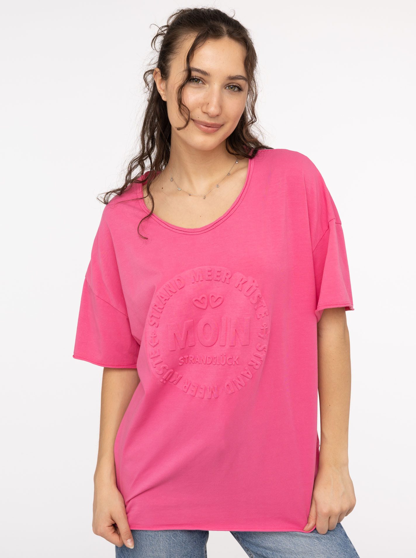 Zwillingsherz Kurzarmshirt Oversized Shirt Stempeldruck "Moin" mit mit großem MOIN Druck