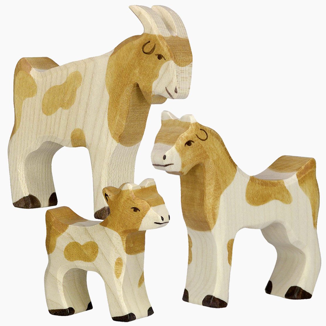 Holztiger Spielfigur Tierset Ziegenfamilie, (packung, 3-tlg., sparset), Wertvolle Handarbeit aus Europa