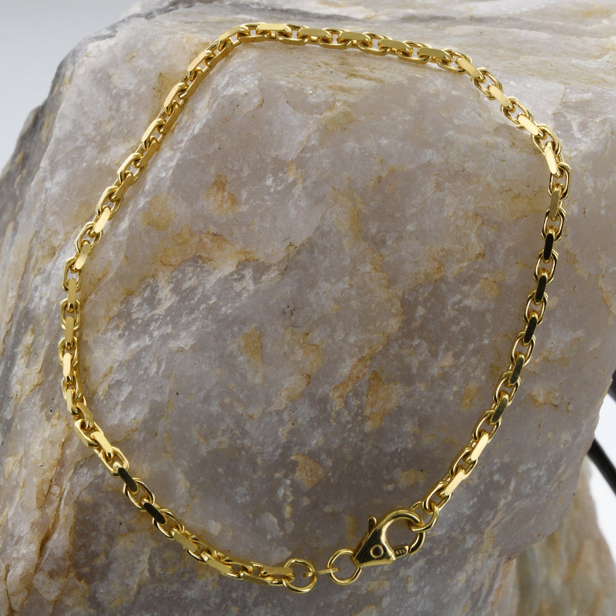 HOPLO Goldarmband Ankerkette diamantiert Länge 21cm - Breite 2,5mm - 585-14 Karat Gold, Made in Germany