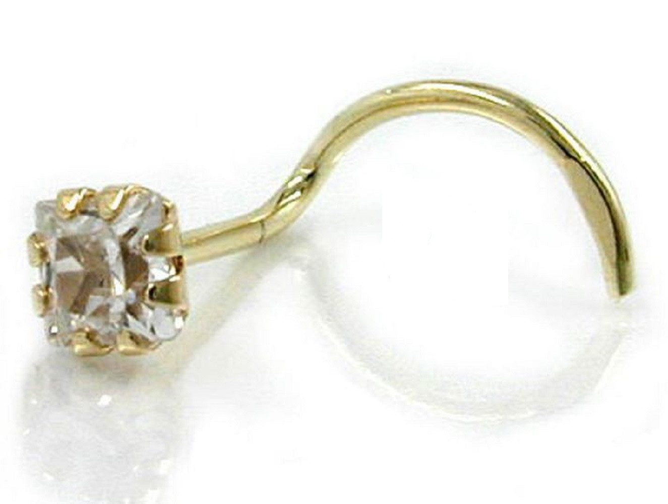 Nasenpiercing Nasenstecker Piercing 3 mm Spirale mit Zirkonia weiss 585 Gold