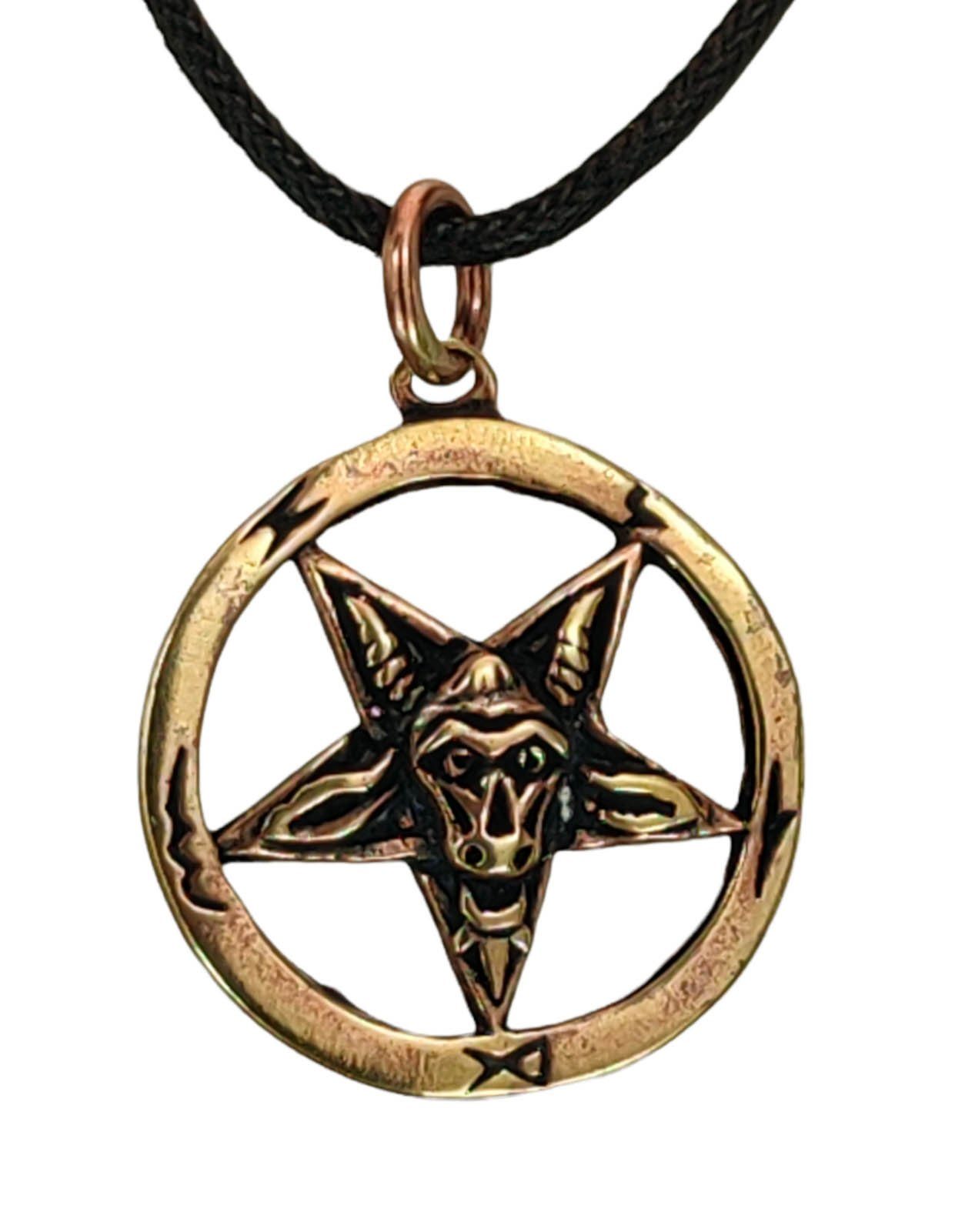 Kiss of Leather Kettenanhänger Teufel schwarze Pentagramm Anhänger Satan Drudenfuß Magie Bronze Baphomet