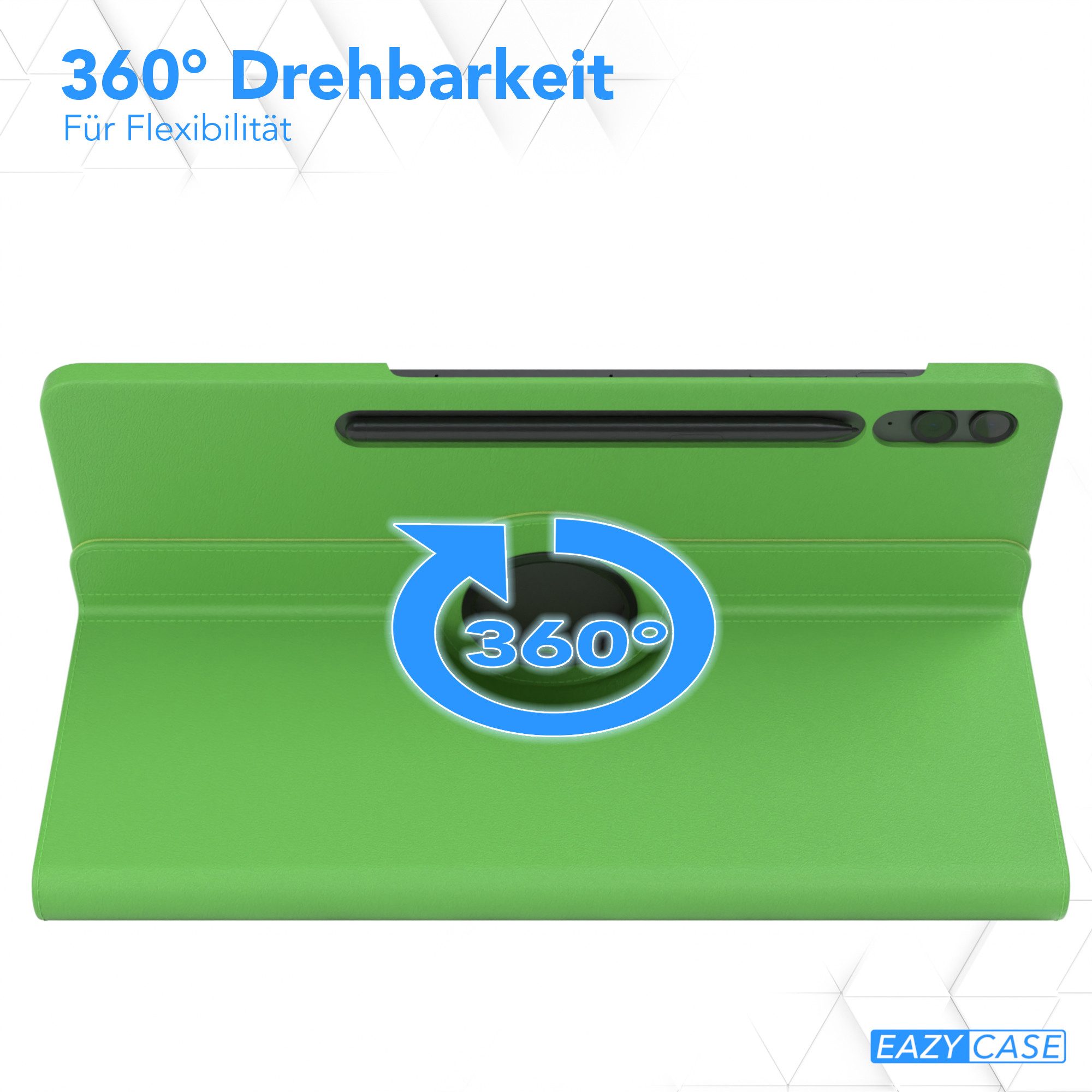 EAZY CASE Tablet-Hülle Rotation Case für Galaxy Tab S9 FE+ Rotationcase 12,4 Zoll, Tabletcover Case Hardcover Flipcover zum Aufstellen Klapp-Case Grün