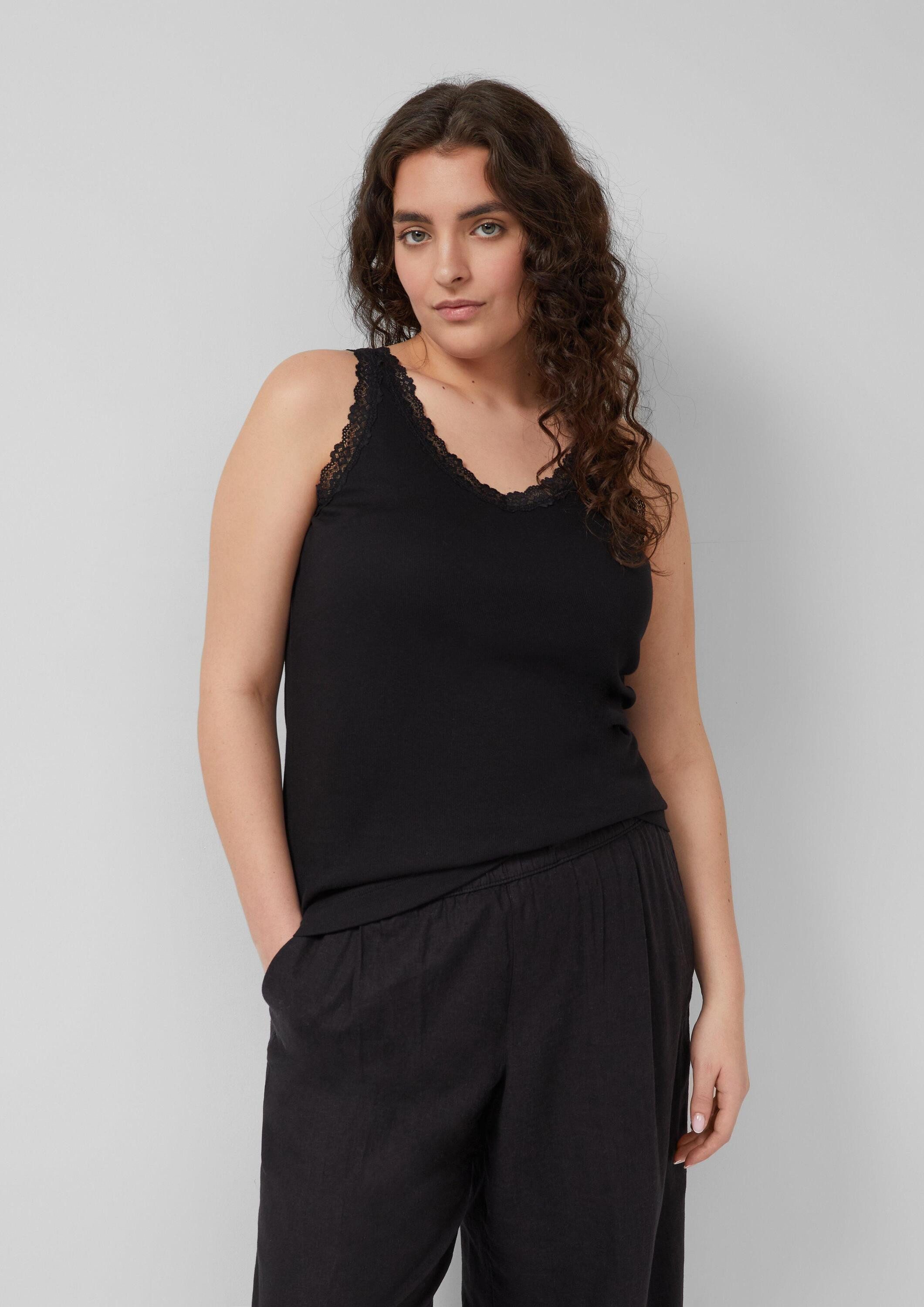 s.Oliver Muskelshirt T-Shirt Geripptes Tanktop mit Spitze