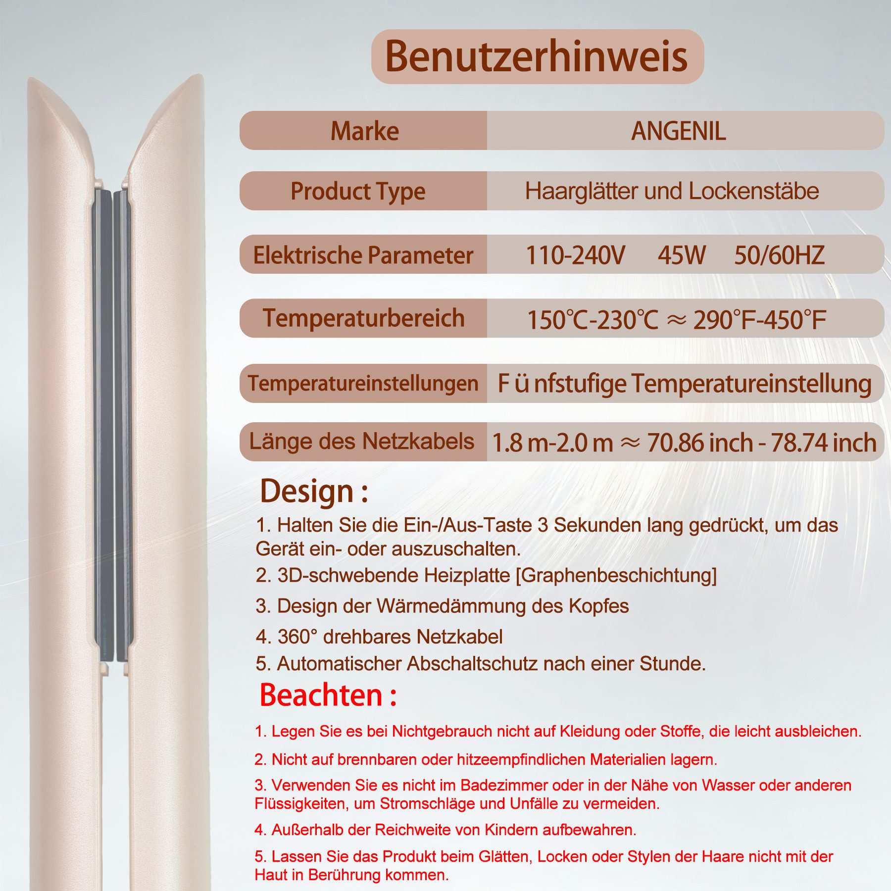 ANGENIL Lockenstab Haarglätter und Lockenstab in einem, professionelles Reise-Glätteisen aus Keramik und Titan-Ionen, 1 Zoll – Bild 3 von 4