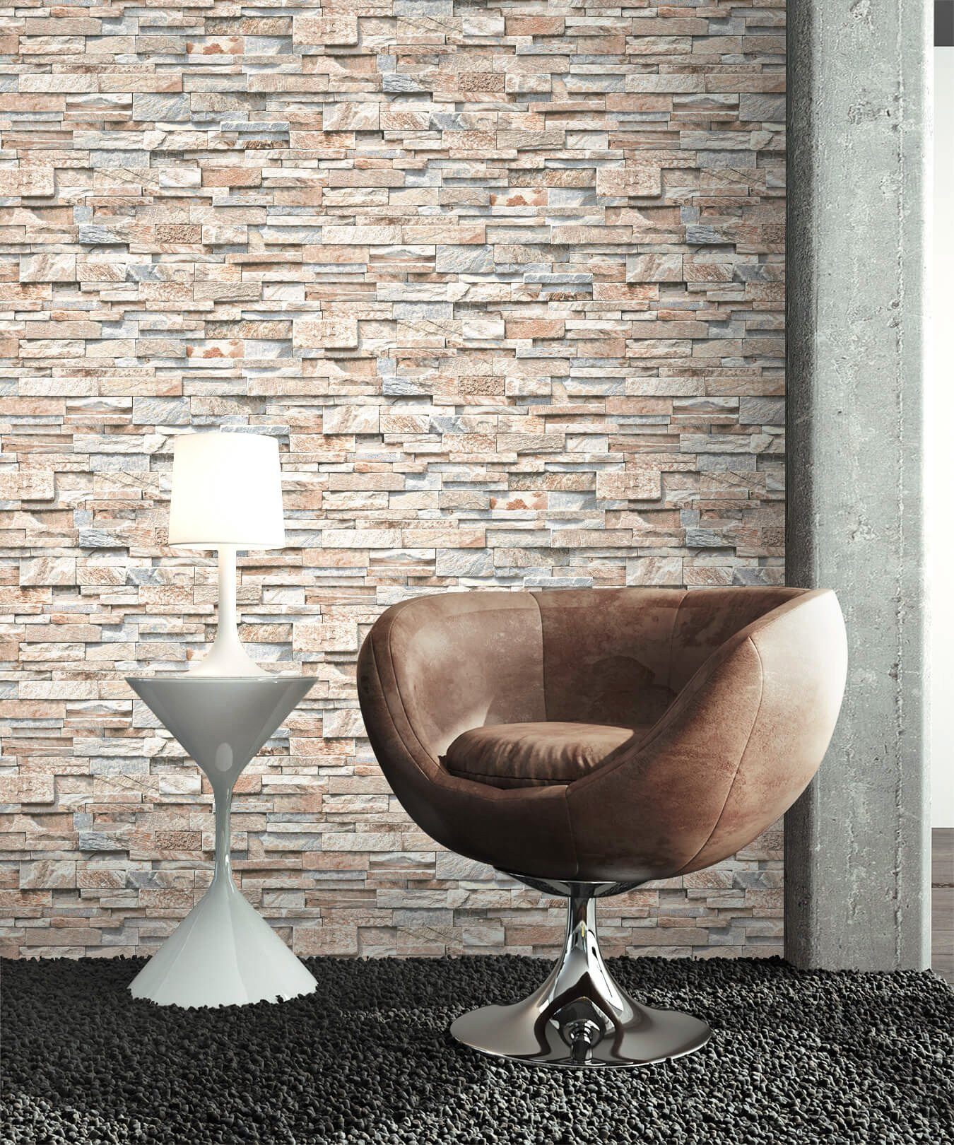 Newroom Vliestapete Avito Tapete Steintapete Stein,Naturstein,Mauer, Beige Tapete Modern Stein - Steintapete Schiefer Grau Loft Industrial Naturstein Mauer für  – Bild 5 von 5