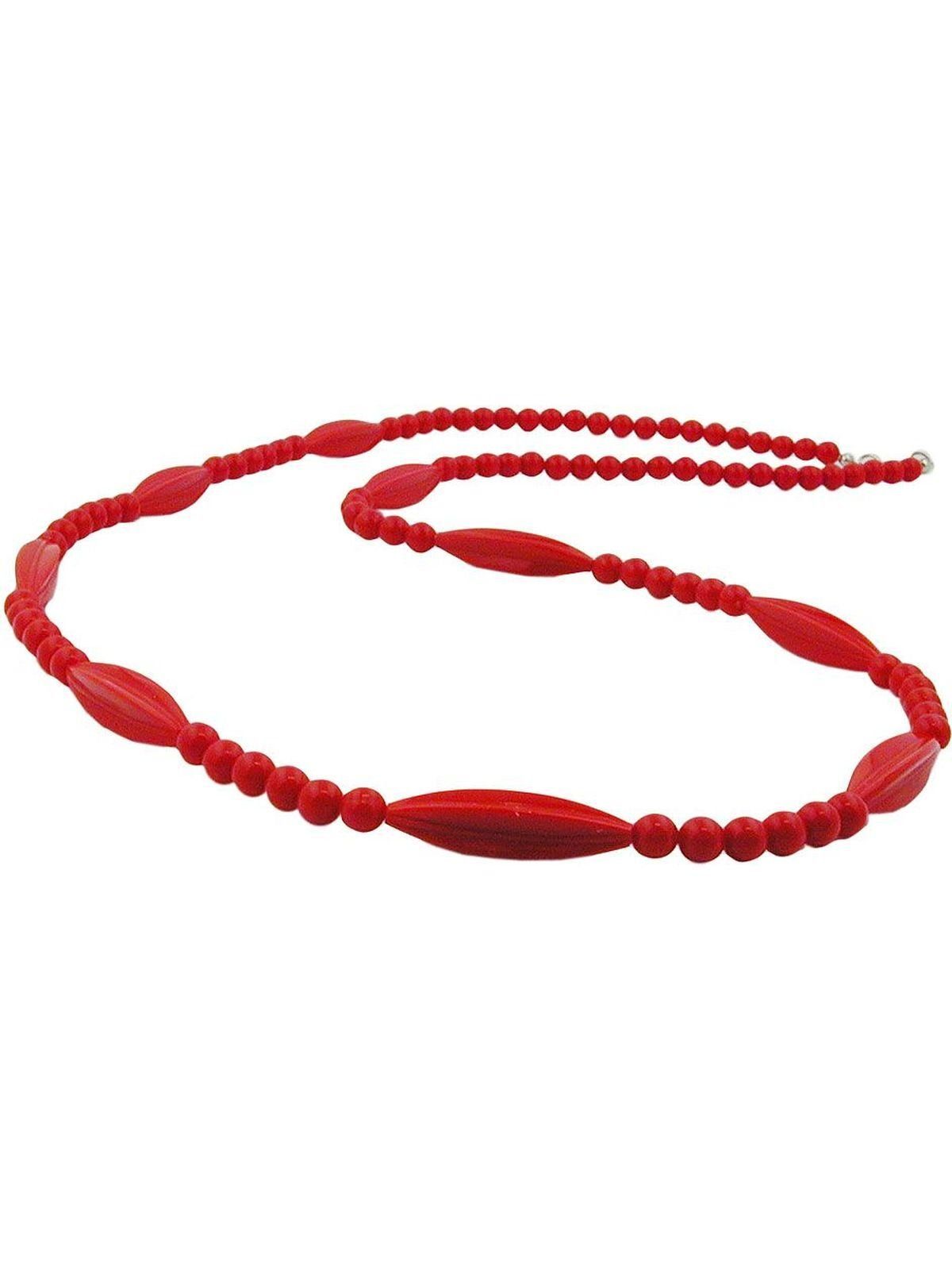 80cm Kunststoff (1-tlg) Gallay Rillenolive Perle und Verschluss silberfarbig rot Perlenkette