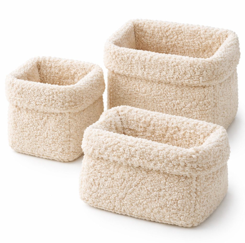 BABEES Dekokorb 3-er SET Organizer Utensilo Aufbewahrungskorb Wickeltisch Baby, BOUCLE Körbchen Wohnzimmer, Kinderzimmer, Badezimmer, Deko Korb