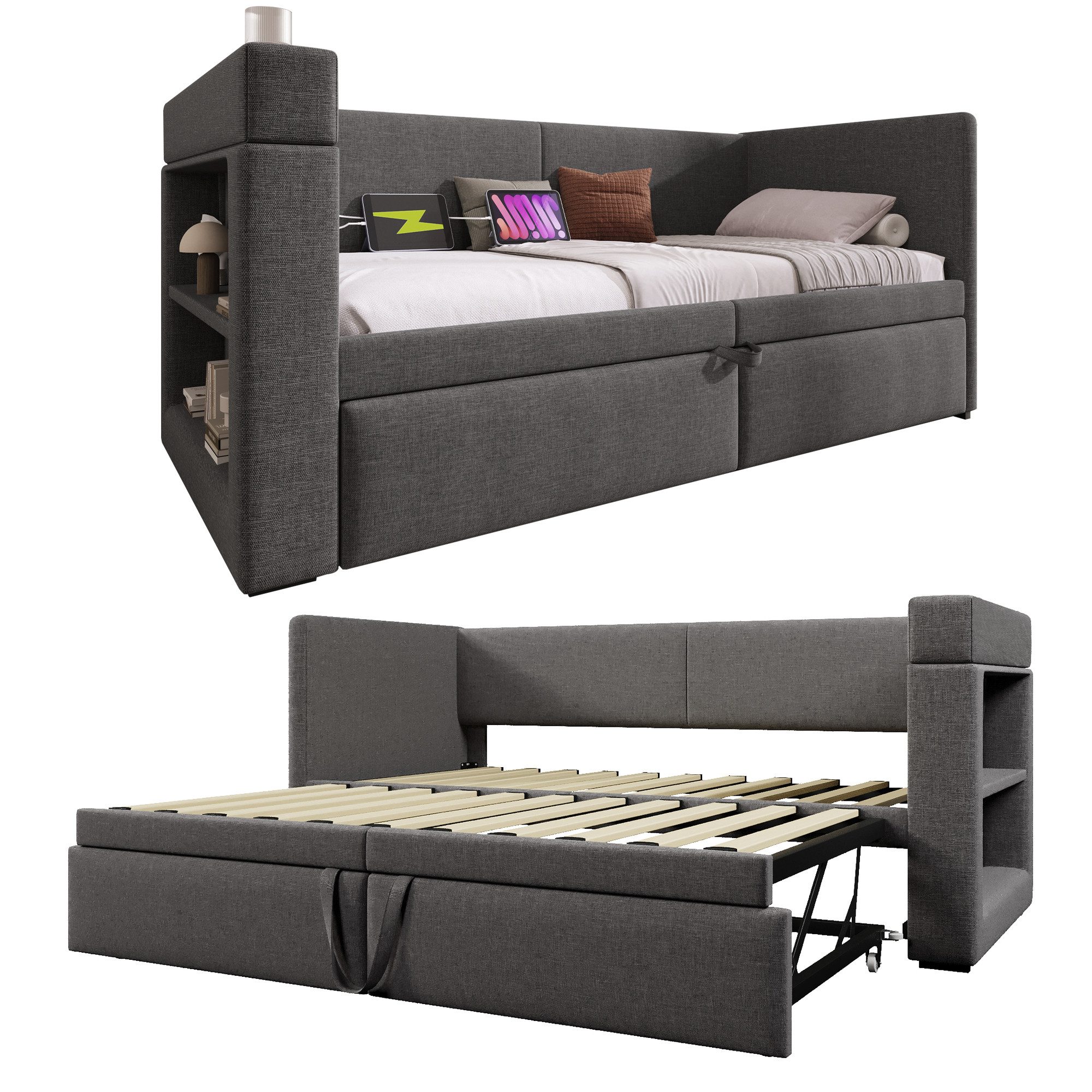 REDOM Polsterbett mit ausziehbarem Bett, Leinen-Baumwoll-Material günstig online kaufen